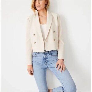 Ann Taylor Cropped Double Breasted Blazer Ivory Size 10